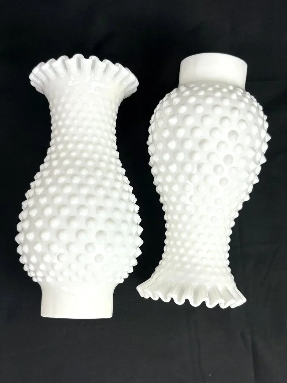 Two Vintage Fenton White Milk Glass Hobnail Lamp Chimney Shade 7.5